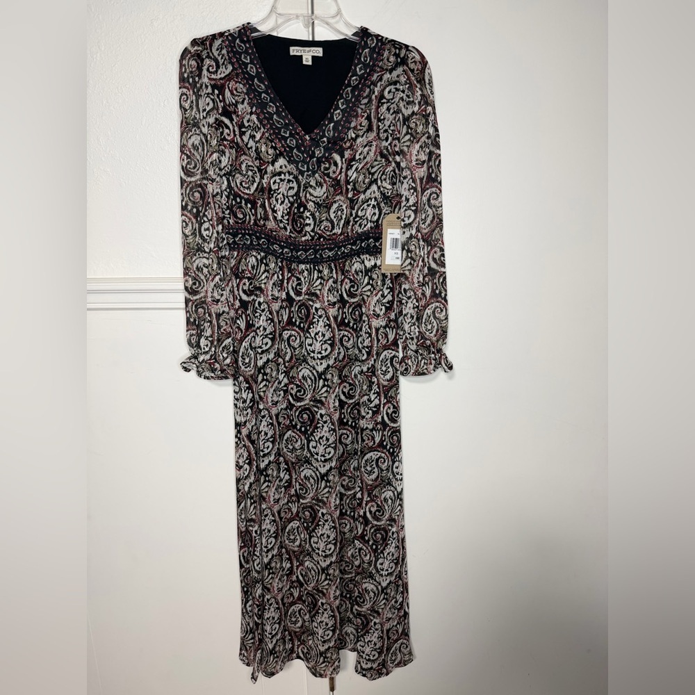 FRYE AND CO. Multicolor Paisley Long Sleeve Dress size XS New with tag - Picture 4 of 8